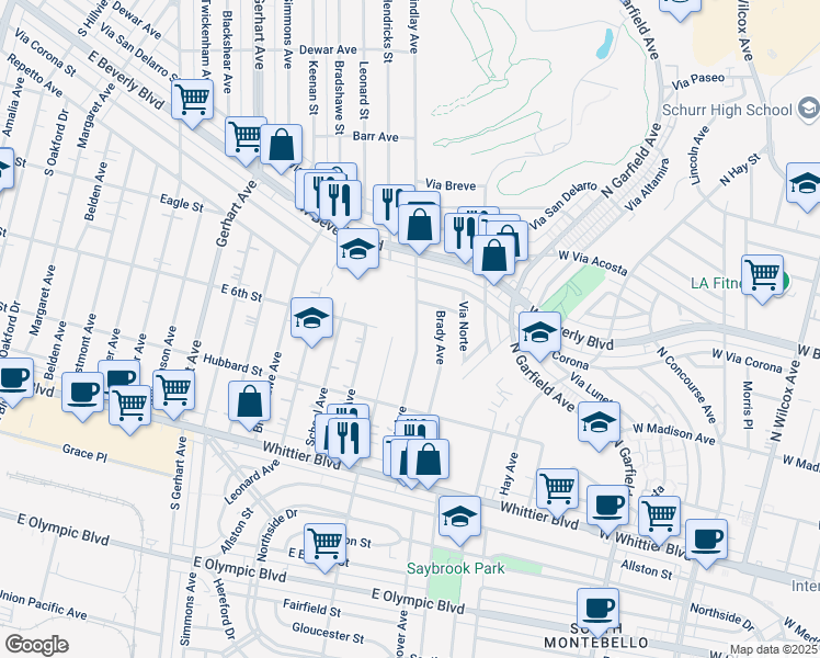 map of restaurants, bars, coffee shops, grocery stores, and more near 417 Findlay Ave in Montebello