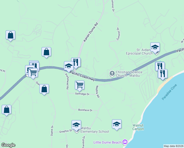 map of restaurants, bars, coffee shops, grocery stores, and more near 28815 Pacific Coast Highway in Malibu