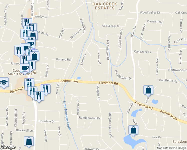 map of restaurants, bars, coffee shops, grocery stores, and more near 2900 Dara Drive in Marietta