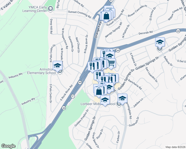 map of restaurants, bars, coffee shops, grocery stores, and more near South Diamond Bar Boulevard in Diamond Bar