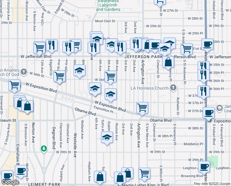 map of restaurants, bars, coffee shops, grocery stores, and more near 3651 4th Avenue in Los Angeles