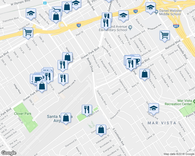 map of restaurants, bars, coffee shops, grocery stores, and more near 12133 Clarkson Road in Los Angeles