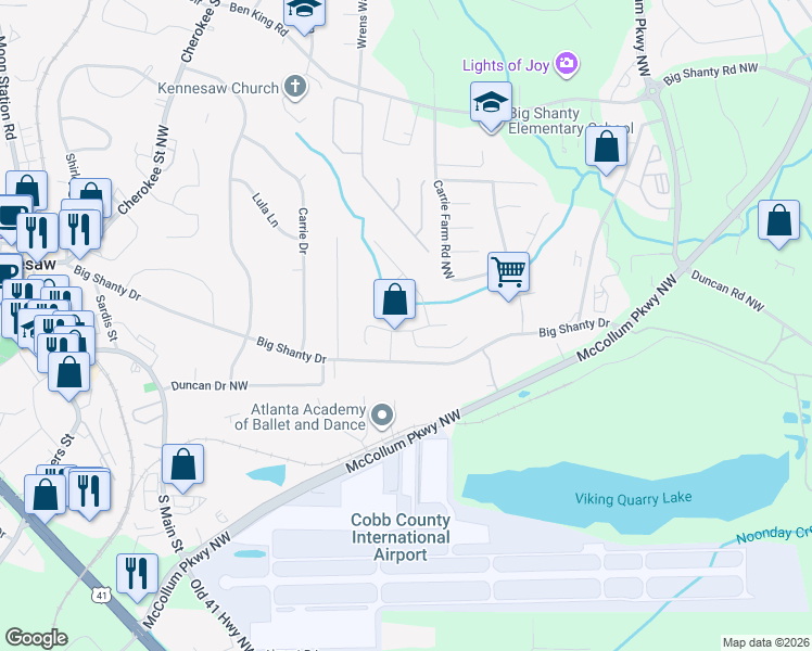 map of restaurants, bars, coffee shops, grocery stores, and more near 1714 English Ivey Lane in Kennesaw