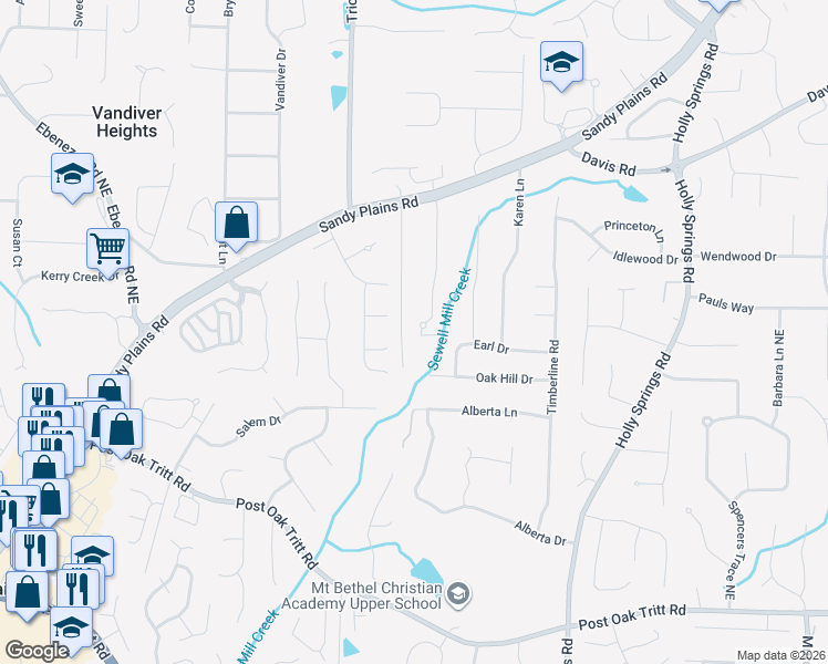 map of restaurants, bars, coffee shops, grocery stores, and more near 2935 Fredrick Drive in Marietta