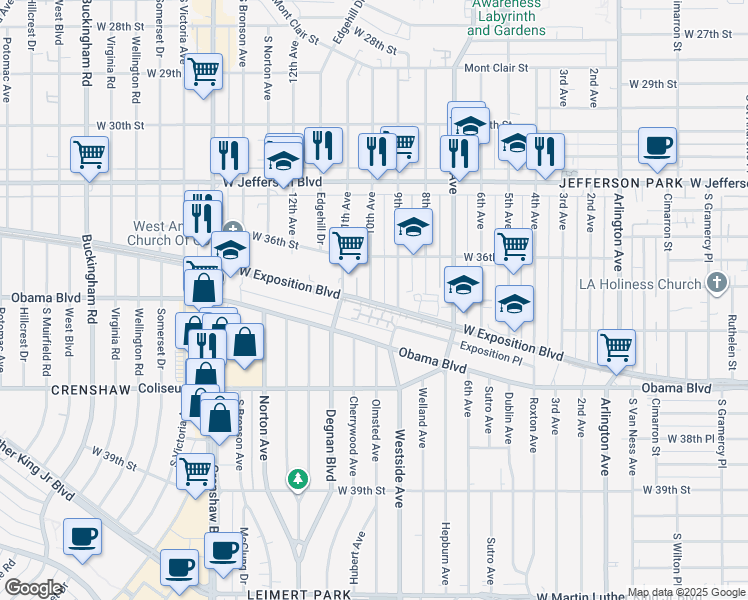 map of restaurants, bars, coffee shops, grocery stores, and more near 3649 9th Avenue in Los Angeles