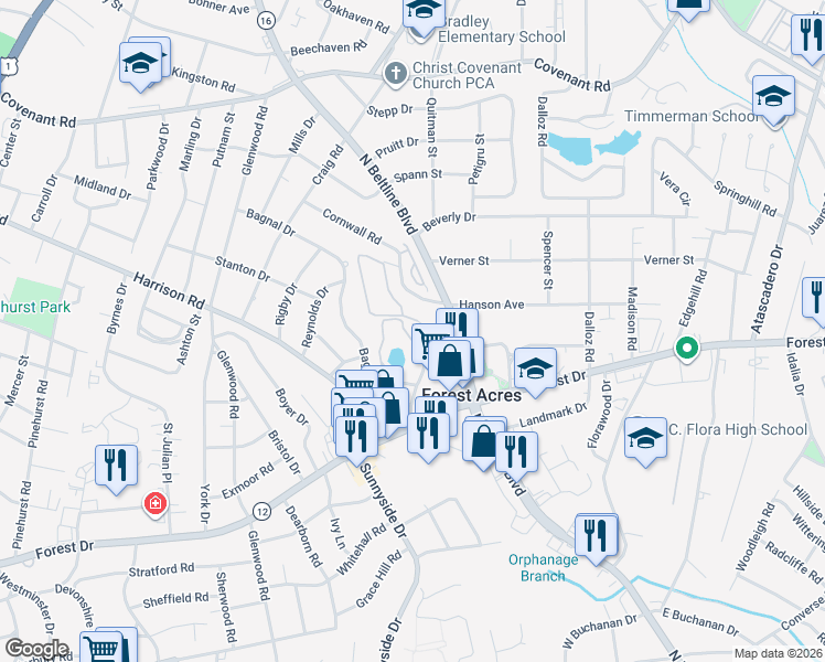 map of restaurants, bars, coffee shops, grocery stores, and more near 15 Millpond in Columbia
