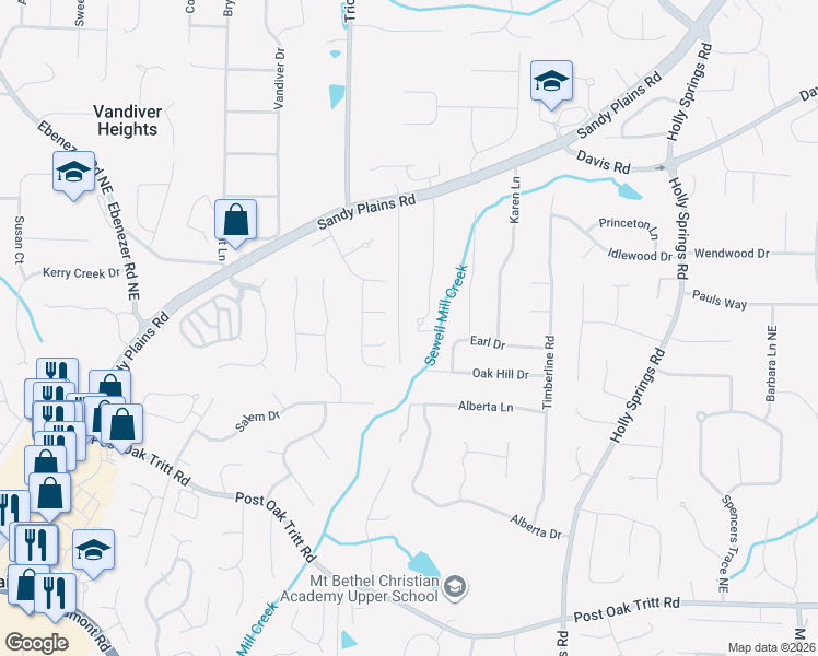 map of restaurants, bars, coffee shops, grocery stores, and more near 2935 Fredrick Drive in Marietta