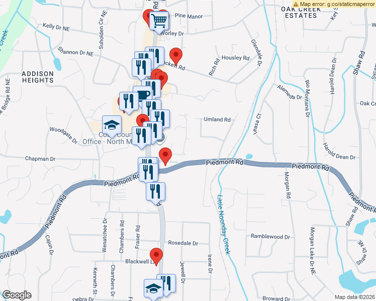 map of restaurants, bars, coffee shops, grocery stores, and more near 2828 Colleton Drive in Marietta