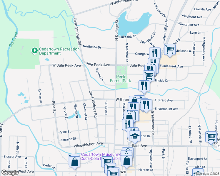 map of restaurants, bars, coffee shops, grocery stores, and more near 519 North College Street in Cedartown