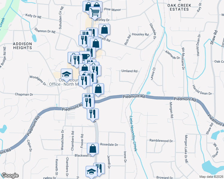 map of restaurants, bars, coffee shops, grocery stores, and more near 2828 Colleton Dr in Marietta