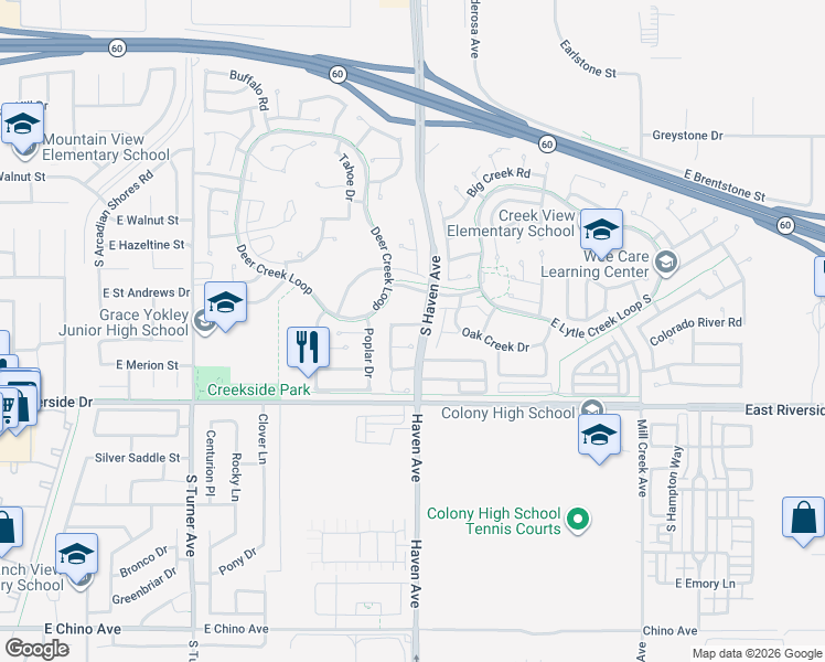 map of restaurants, bars, coffee shops, grocery stores, and more near 3414 Cedarglen Road in Ontario