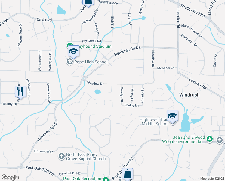 map of restaurants, bars, coffee shops, grocery stores, and more near 2940 Pond View Court in Marietta