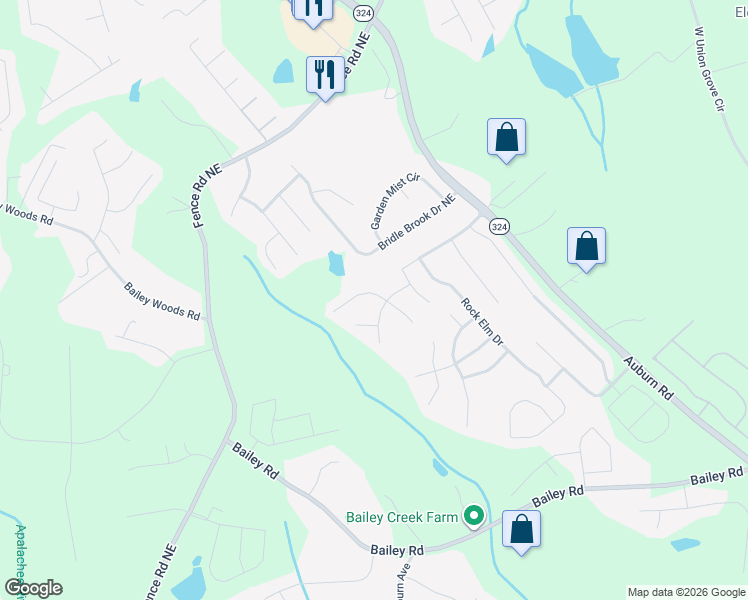 map of restaurants, bars, coffee shops, grocery stores, and more near 1216 Clear Stream Ridge in Auburn