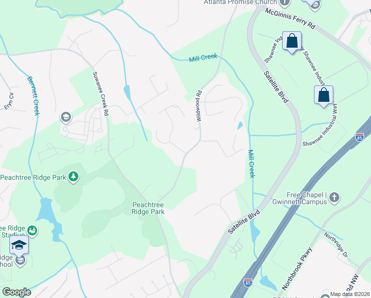 map of restaurants, bars, coffee shops, grocery stores, and more near 3303 Forestwood Drive in Suwanee