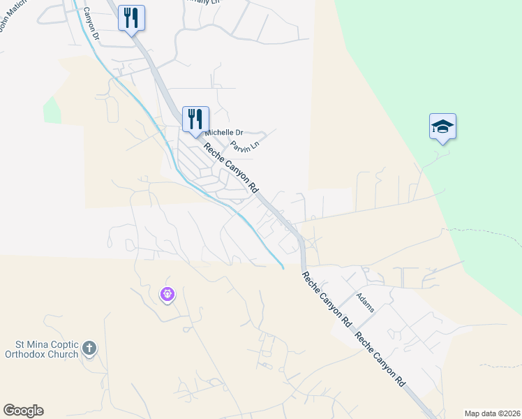 map of restaurants, bars, coffee shops, grocery stores, and more near 1820 South Reche Canyon Road in Colton