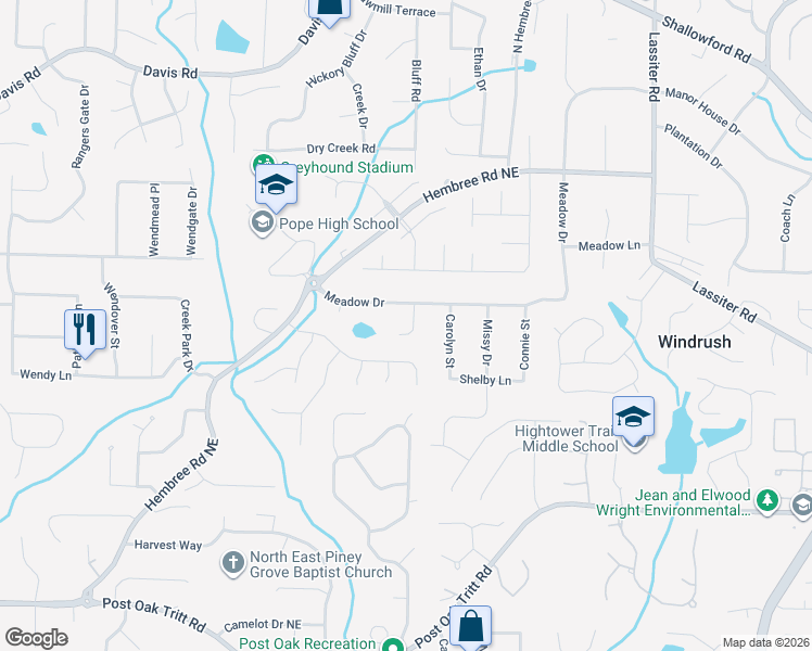 map of restaurants, bars, coffee shops, grocery stores, and more near 2940 Pond View Court in Marietta