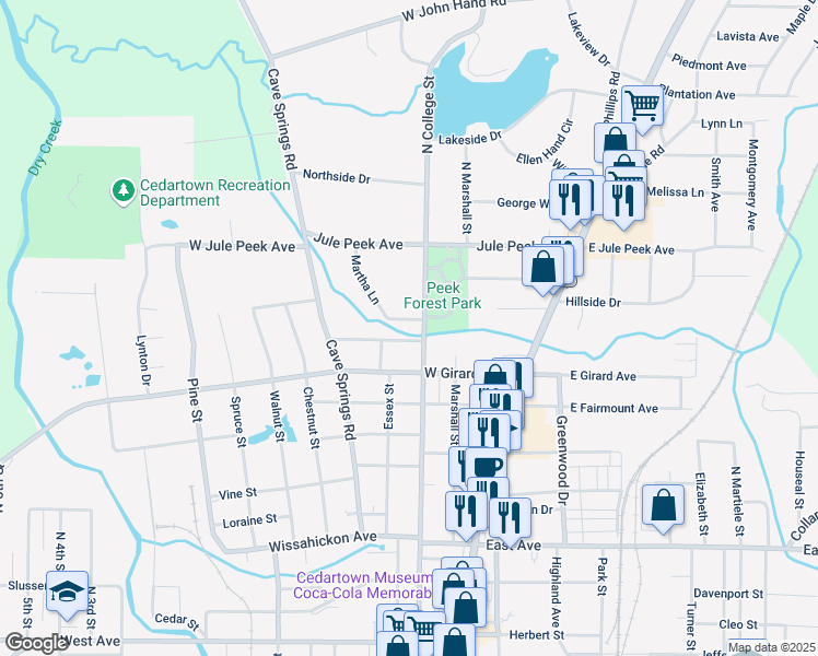 map of restaurants, bars, coffee shops, grocery stores, and more near 519 North College Street in Cedartown
