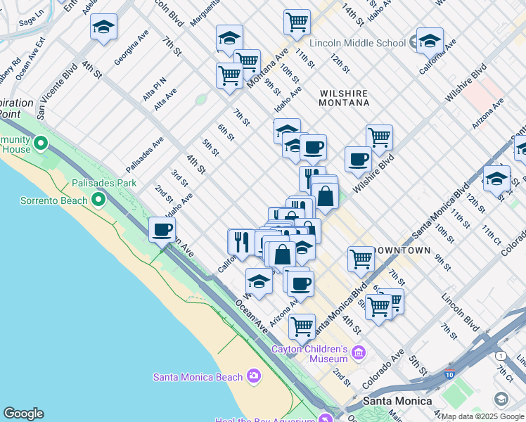 map of restaurants, bars, coffee shops, grocery stores, and more near 1038 4th Court in Santa Monica