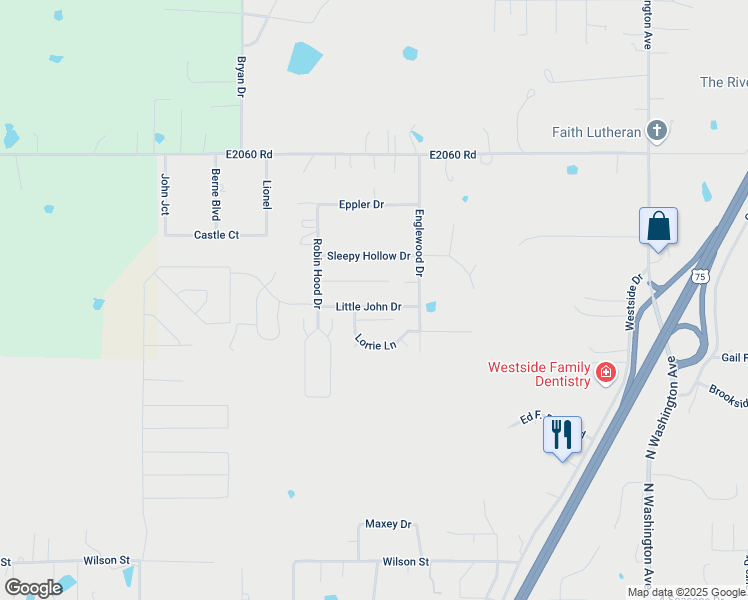 map of restaurants, bars, coffee shops, grocery stores, and more near 2710 Little John Drive in Durant