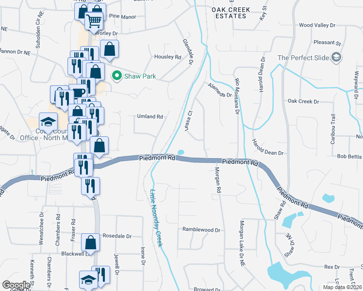 map of restaurants, bars, coffee shops, grocery stores, and more near 1103 Piedmont Road in Marietta