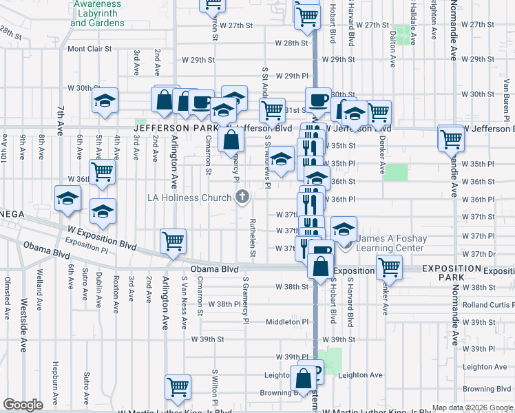 map of restaurants, bars, coffee shops, grocery stores, and more near 3658 Ruthelen Street in Los Angeles