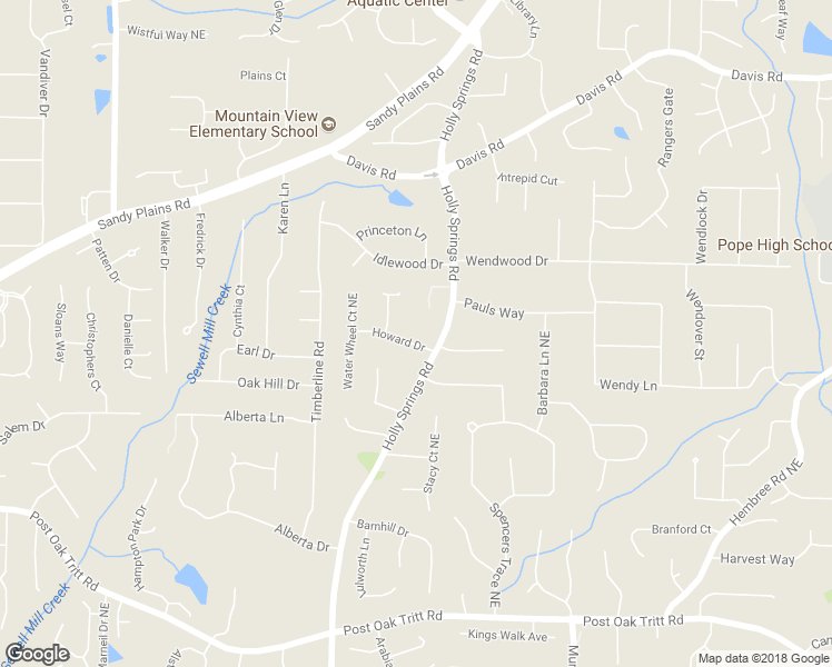 map of restaurants, bars, coffee shops, grocery stores, and more near 2841 Howard Drive in Marietta