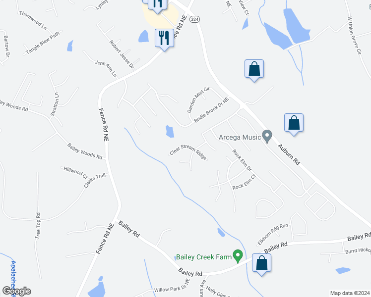 map of restaurants, bars, coffee shops, grocery stores, and more near 1216 Clear Stream Ridge in Auburn