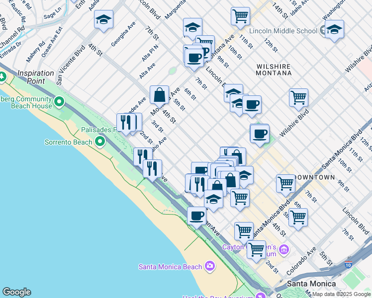 map of restaurants, bars, coffee shops, grocery stores, and more near 938 3rd Street in Santa Monica