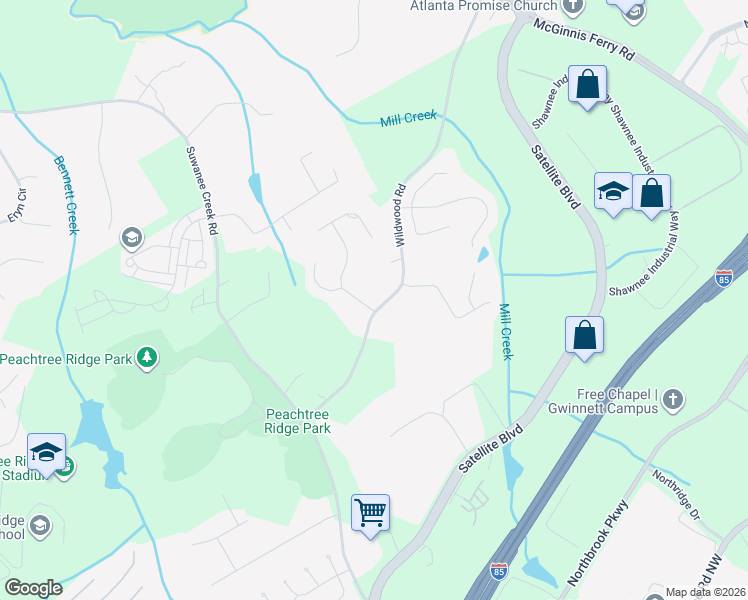 map of restaurants, bars, coffee shops, grocery stores, and more near 3303 Forestwood Drive in Suwanee