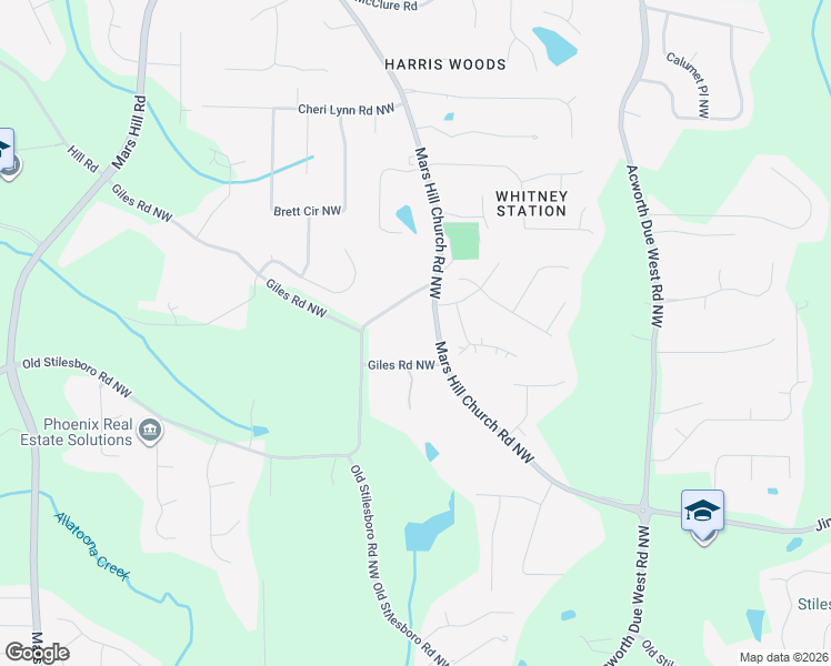 map of restaurants, bars, coffee shops, grocery stores, and more near 2755 Mars Hill Church Road Northwest in Acworth