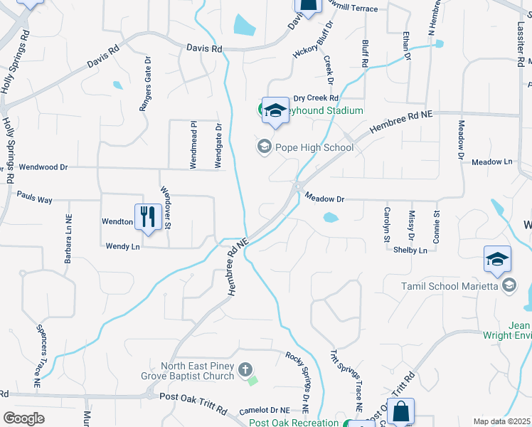 map of restaurants, bars, coffee shops, grocery stores, and more near 2906 Ansley Manor Court in Marietta