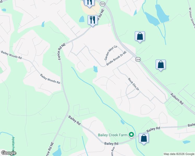 map of restaurants, bars, coffee shops, grocery stores, and more near 1277 Clear Stream Ridge in Auburn