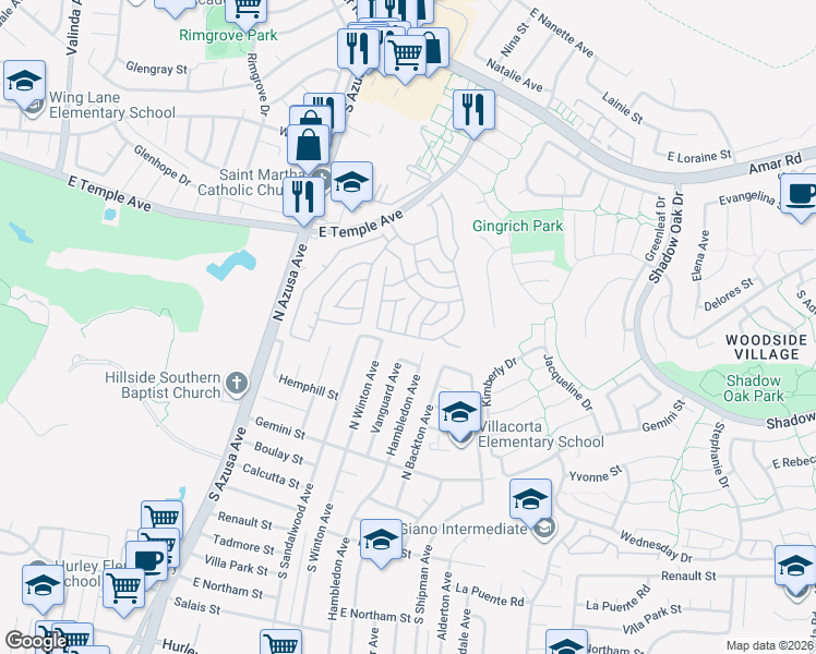 map of restaurants, bars, coffee shops, grocery stores, and more near in City of Industry