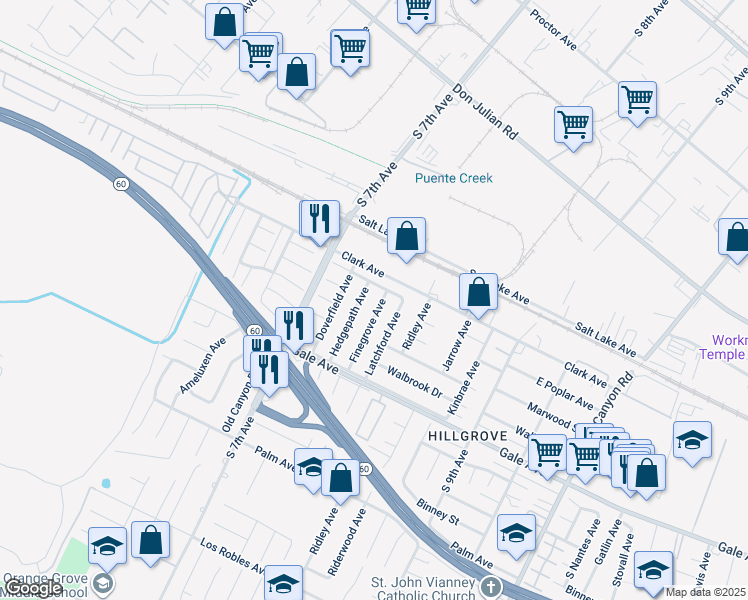 map of restaurants, bars, coffee shops, grocery stores, and more near 915 Finegrove Avenue in Hacienda Heights