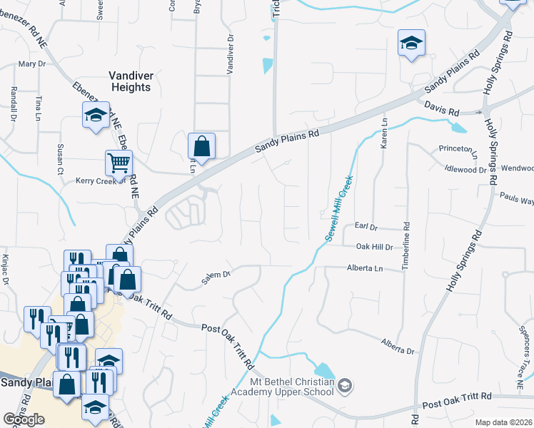 map of restaurants, bars, coffee shops, grocery stores, and more near 2974 Christophers Court in Marietta