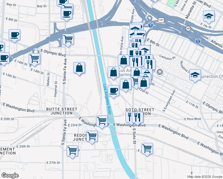 map of restaurants, bars, coffee shops, grocery stores, and more near 1601 Perrino Place in Los Angeles
