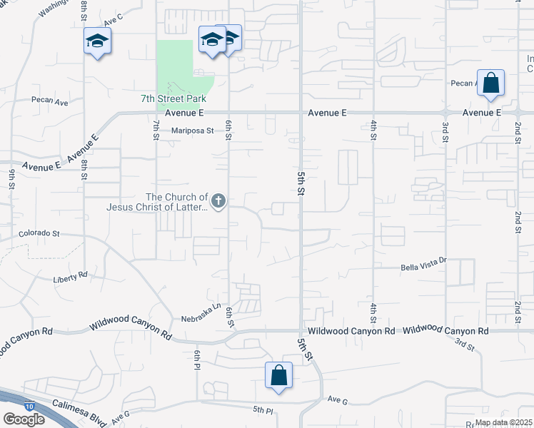map of restaurants, bars, coffee shops, grocery stores, and more near 12764 Clifton Way in Yucaipa