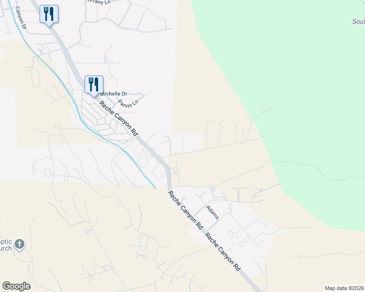 map of restaurants, bars, coffee shops, grocery stores, and more near Almond Drive in Loma Linda