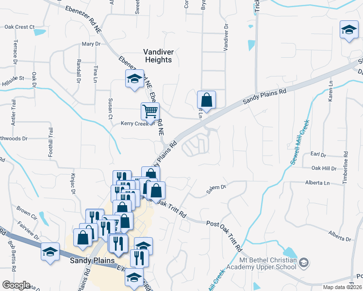 map of restaurants, bars, coffee shops, grocery stores, and more near 2232 Rosemoore Walk Northeast in Marietta