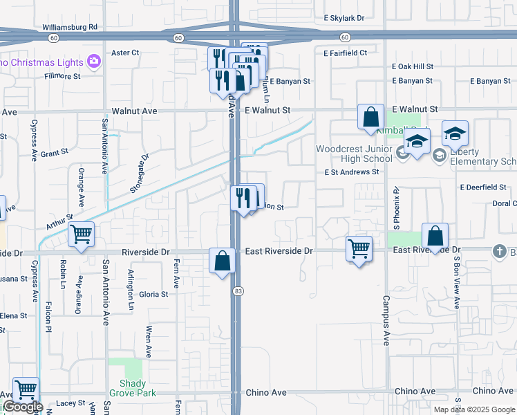 map of restaurants, bars, coffee shops, grocery stores, and more near 226 East Merion Street in Ontario