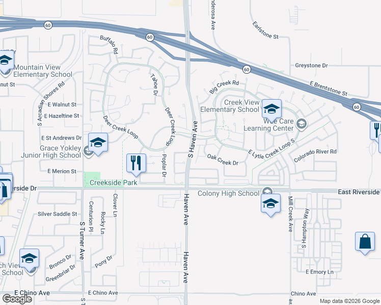 map of restaurants, bars, coffee shops, grocery stores, and more near 3403 Cedarglen Road in Ontario