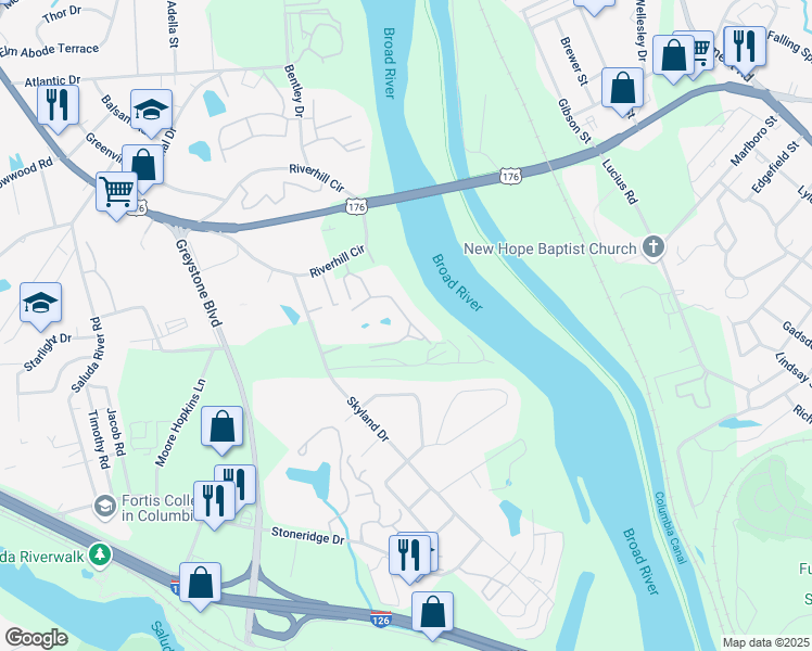map of restaurants, bars, coffee shops, grocery stores, and more near 700 River Hill Circle in Columbia