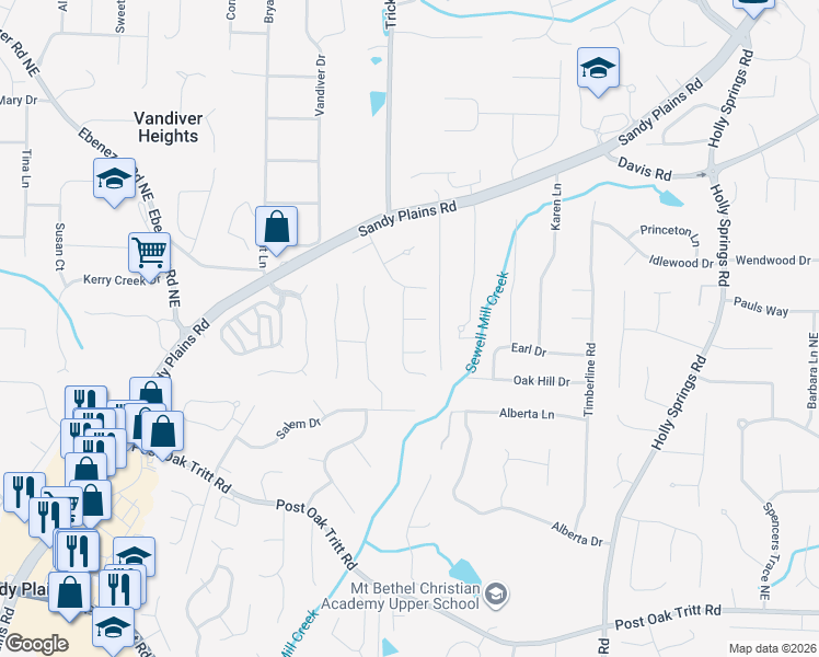 map of restaurants, bars, coffee shops, grocery stores, and more near 3005 Anthony Lane in Marietta
