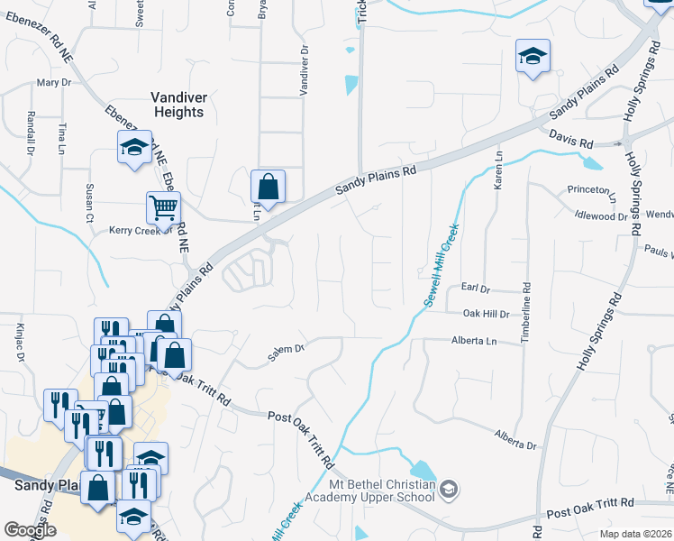 map of restaurants, bars, coffee shops, grocery stores, and more near 2974 Christophers Court in Marietta