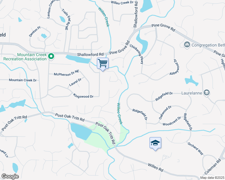 map of restaurants, bars, coffee shops, grocery stores, and more near 2868 Tynewick Drive in Roswell