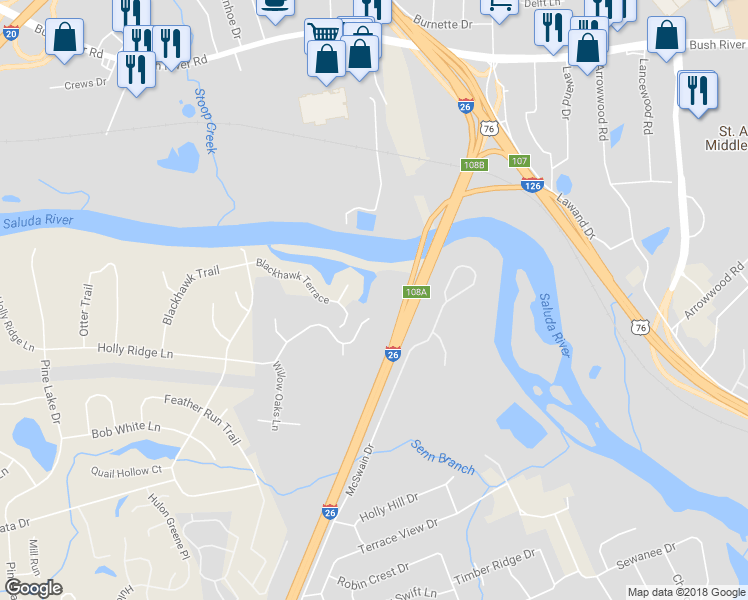 map of restaurants, bars, coffee shops, grocery stores, and more near 54 Holly Ridge Lane in West Columbia