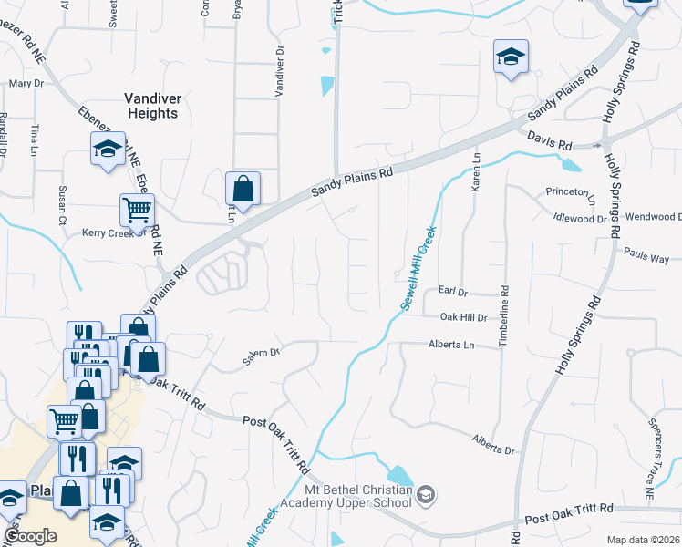 map of restaurants, bars, coffee shops, grocery stores, and more near 2539 Danielle Court in Marietta