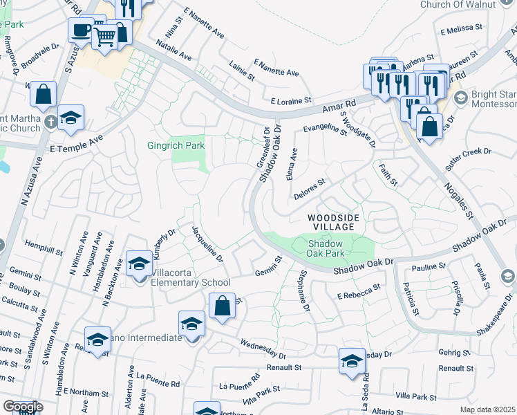 map of restaurants, bars, coffee shops, grocery stores, and more near 2026 Thomas Place in West Covina