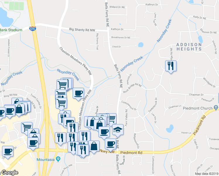 map of restaurants, bars, coffee shops, grocery stores, and more near 2778 Prado Lane in Marietta