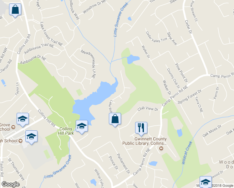 map of restaurants, bars, coffee shops, grocery stores, and more near 2276 Lake Ridge Terrace in Lawrenceville